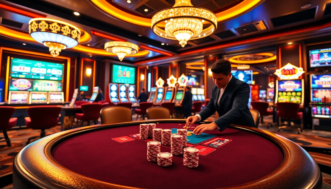 Experience the excitement of winning at https://kkwinb.com/, featuring a luxurious casino scene with a poker table and vibrant slots.