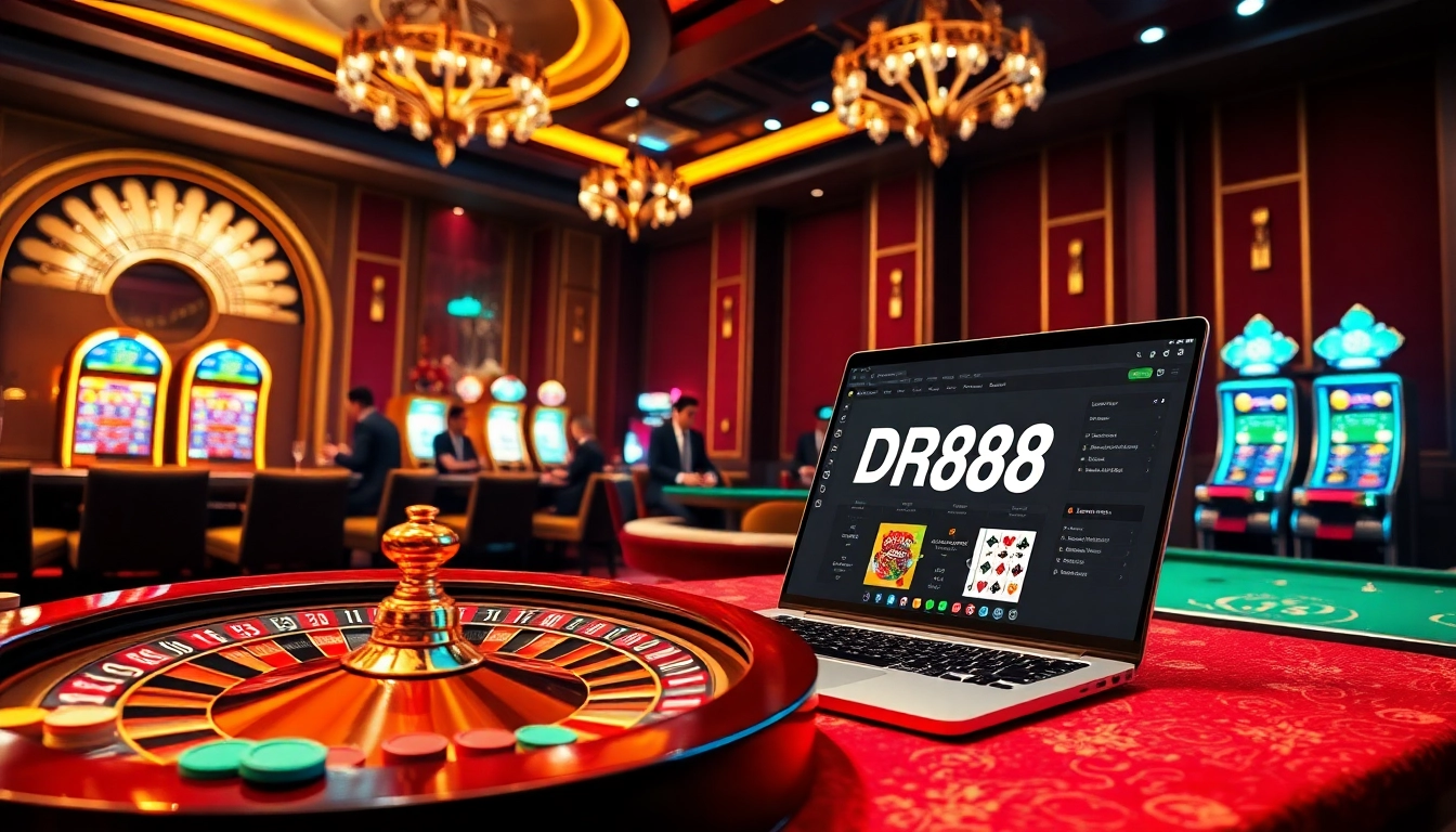 Experience thrilling gameplay at DR88 online casino with vibrant slot machines and poker tables.