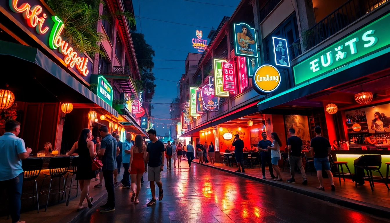 Exploring the vibrant nightlife experience in 다낭밤문화 with colorful bars and energetic crowds.