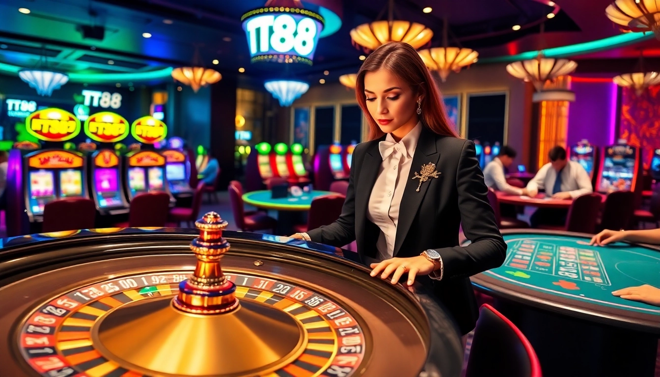 Engaging gambling experience at TT88 casino with roulette and slot machines.