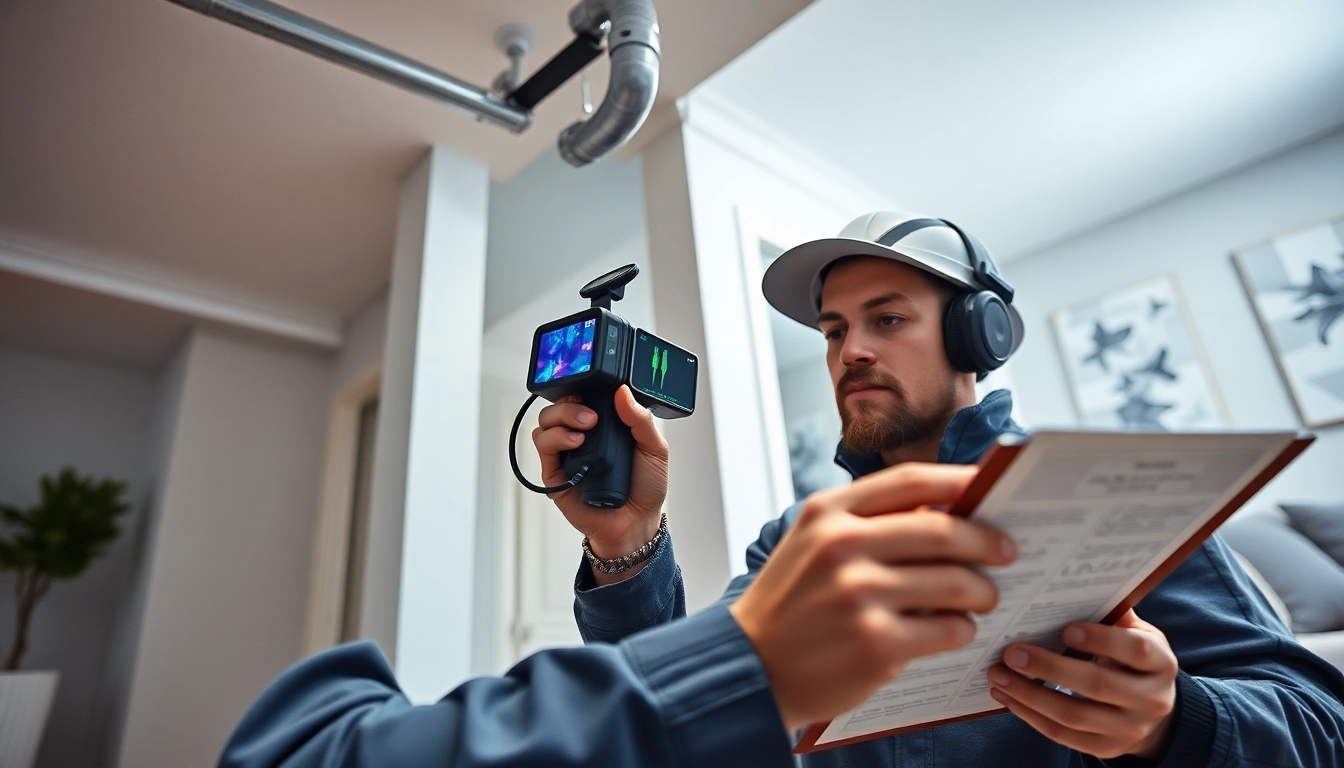 Technician performing hidden leak detection using advanced technology in a residential setting.