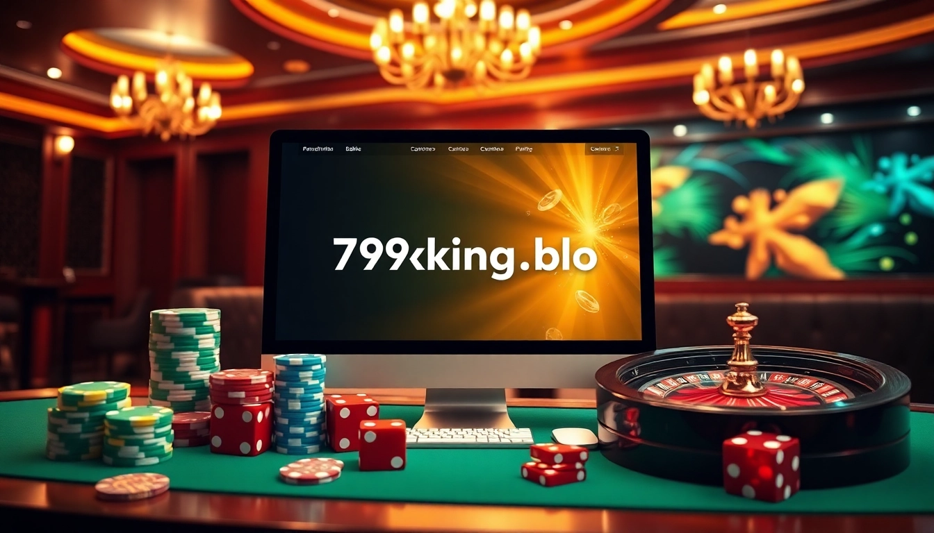 Engaging online gaming experience at https://79kking.blog/, featuring poker chips and roulette wheels in an exciting casino backdrop.
