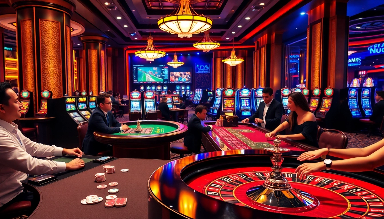 Exciting gaming experience at https://mm88.forex/ with vibrant casino tables and professional dealers.