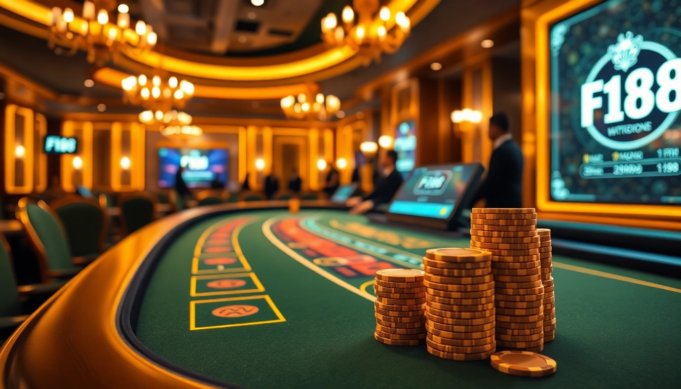 Exciting baccarat gameplay scene at https://f168.studio/, featuring elegant poker chips and a digital interface.