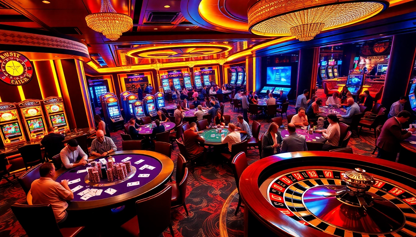 Experience the thrill of gambling at https://fivee88.com/ with vibrant casino tables and excited players.