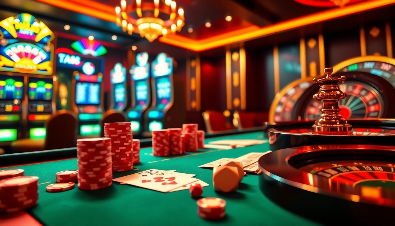 Engaging casino atmosphere at https://tx88.us.org/ showcasing poker chips, cards, and a roulette wheel for online gameplay.
