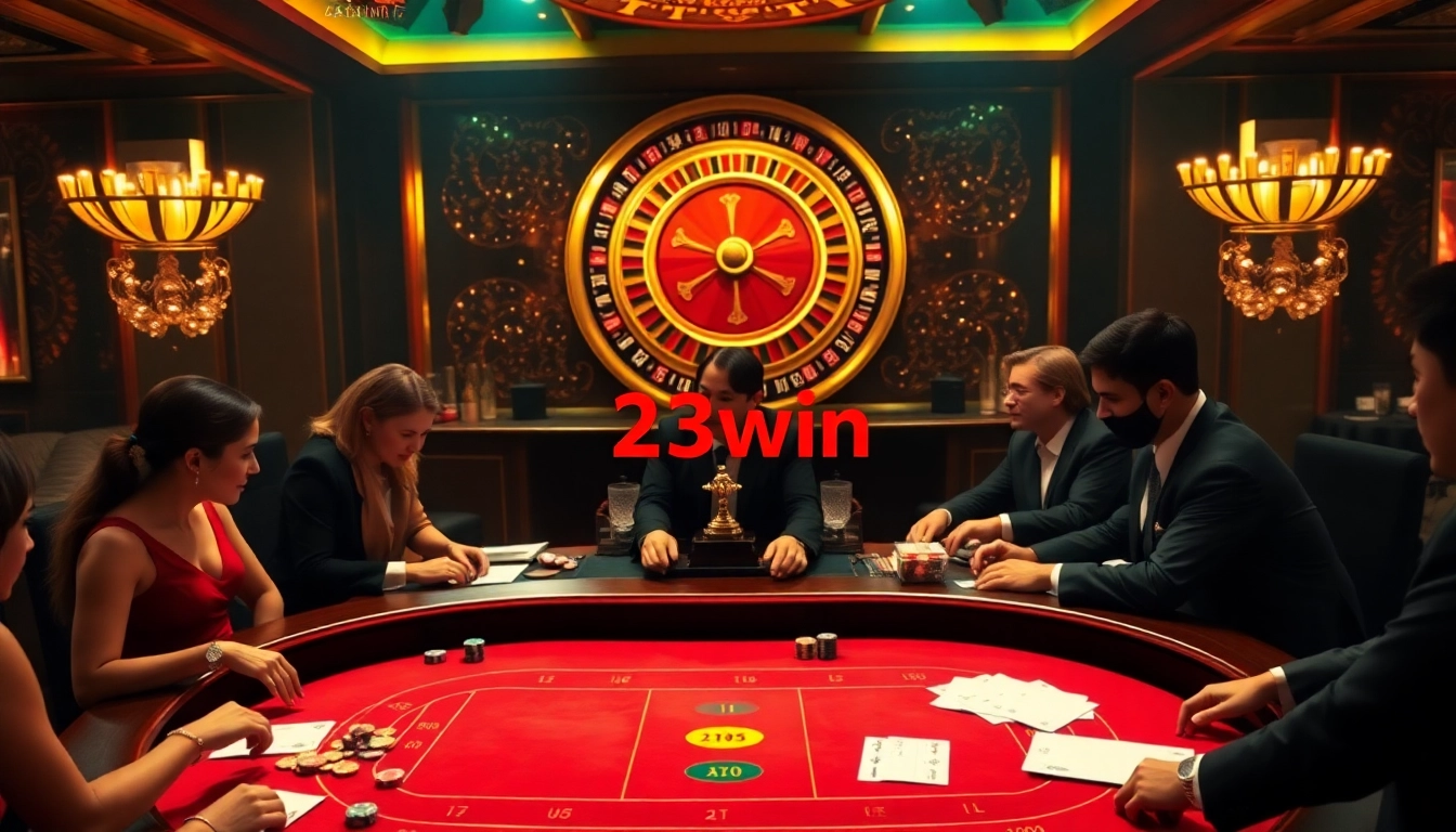 Players engaging at a baccarat table, showcasing excitement and luxury in the 23win casino experience.