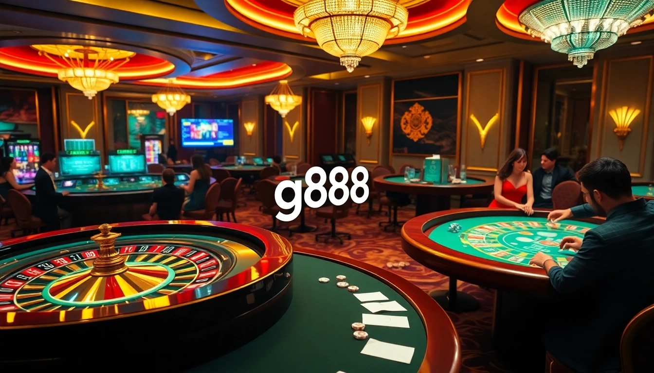 Engage in the thrilling atmosphere of g88 gaming with vibrant poker tables and roulette wheels.