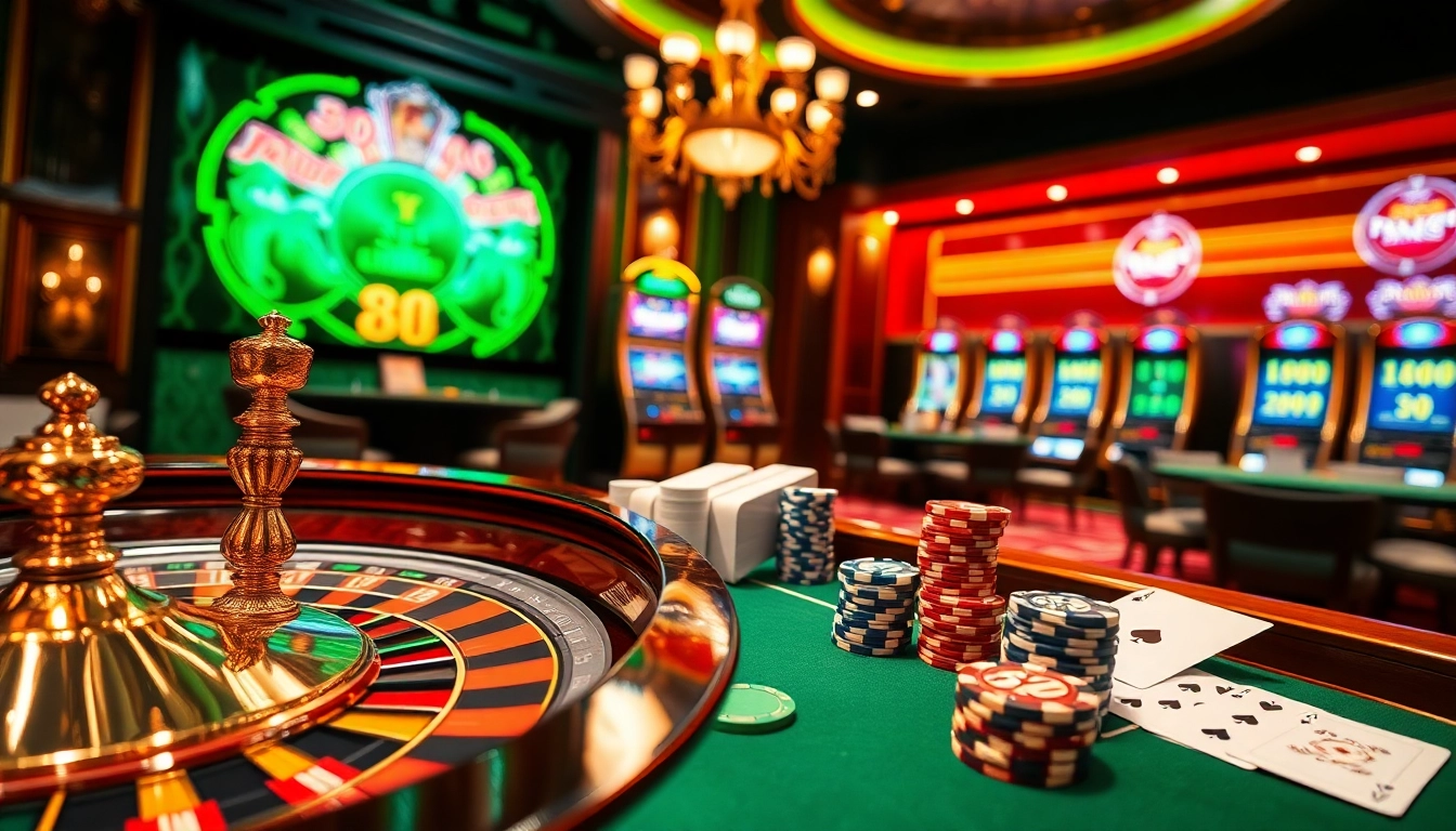 Experience vibrant casino action with lc88 poker chips and roulette in an elegant setting.