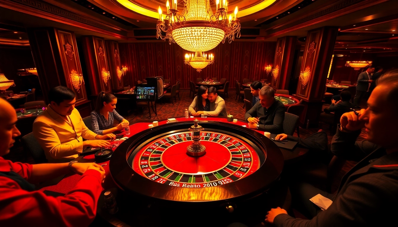 Kp88.com gamblers celebrating victories at an elegant roulette table in a luxurious casino.