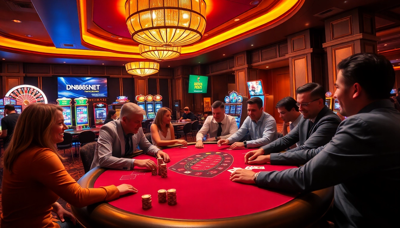 Players engaging in a thrilling game at a DN88 casino table, showcasing action and excitement.