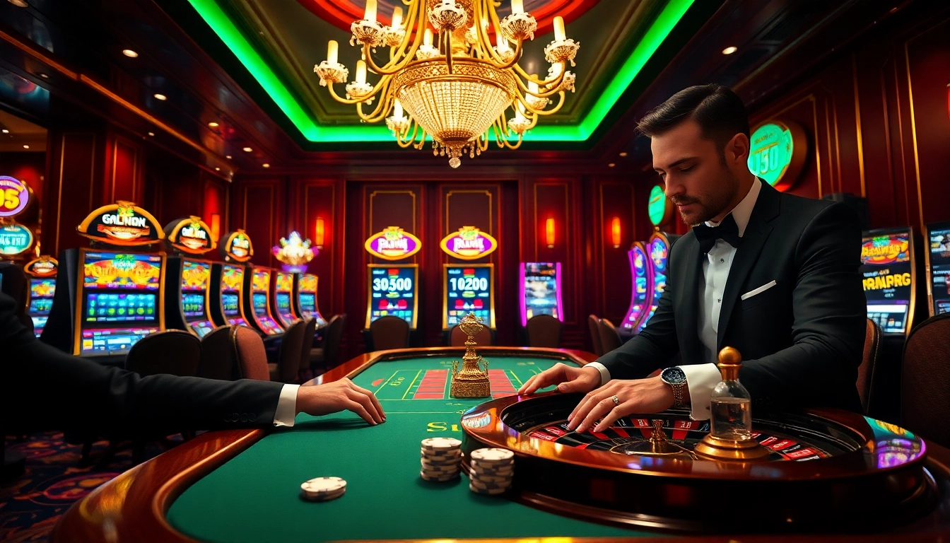 Experience the excitement of betting at 33win's luxurious casino with roulette and vibrant slot machines.
