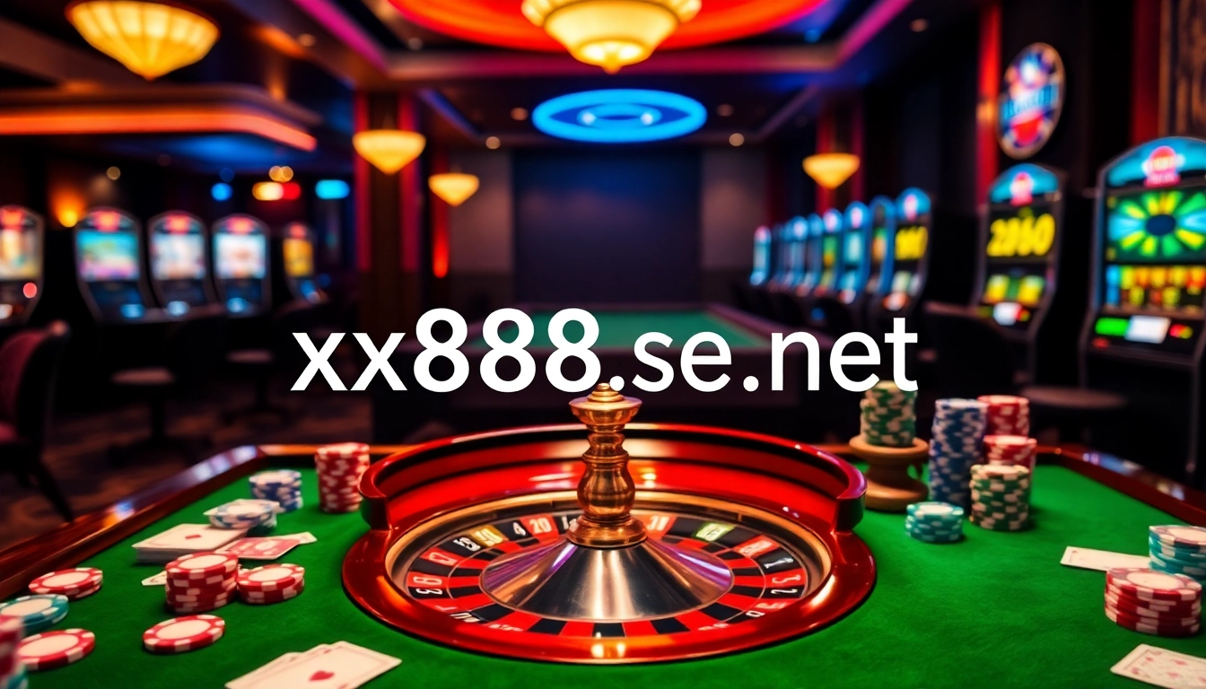 Experience thrilling gameplay at xx88.se.net with a vibrant casino setup showcasing roulette and poker chips.