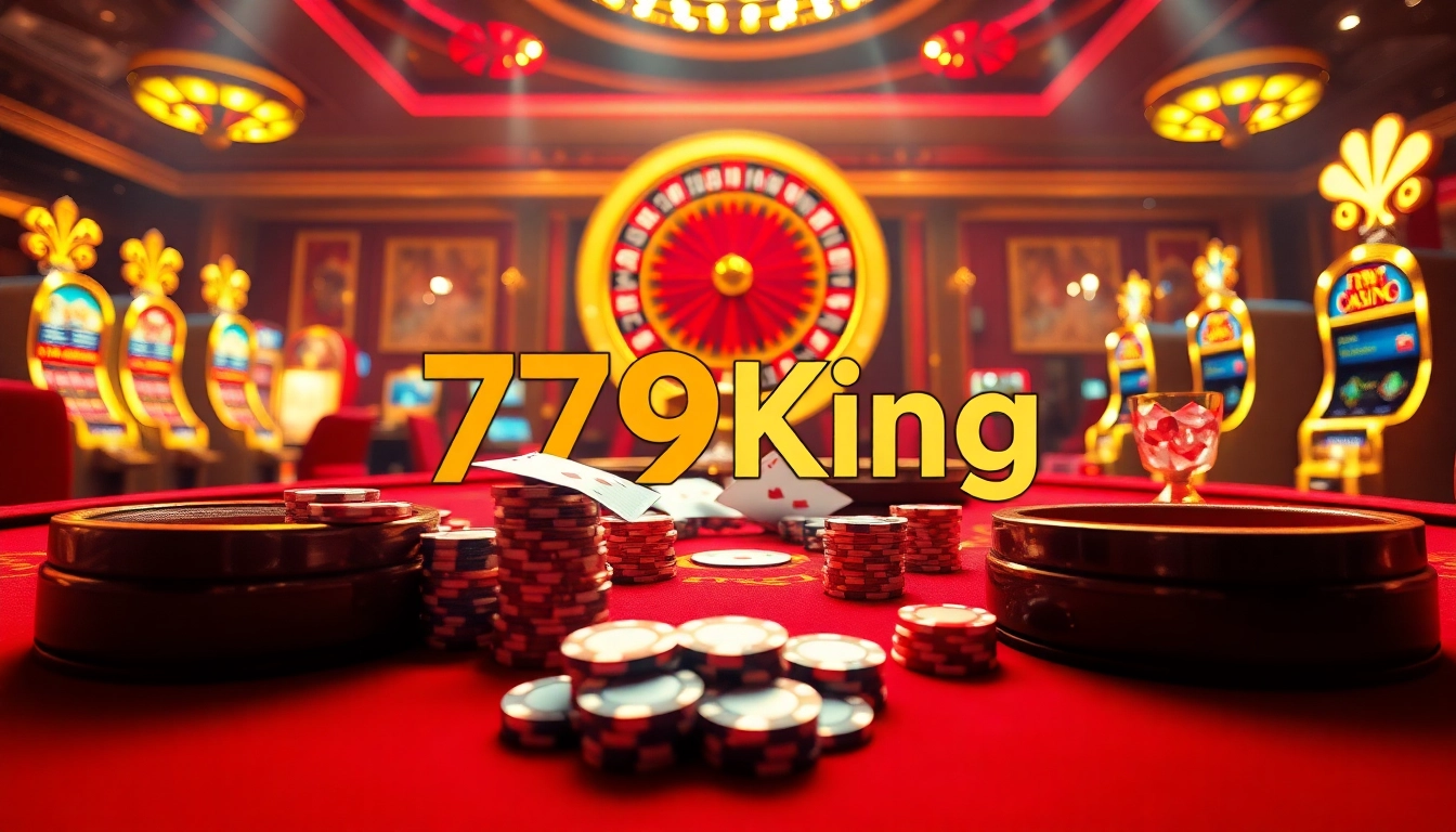 Engage in thrilling gameplay with 79King at a luxurious casino table filled with poker chips and cards.
