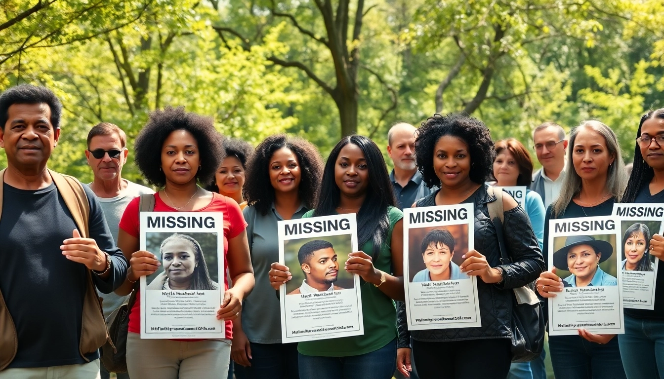 A community search for missing adults North Carolina with volunteers holding posters.