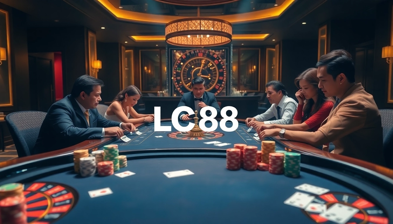 A dynamic poker game scene reflecting the excitement of NHÀ CÁI LC88's luxury casino experience.