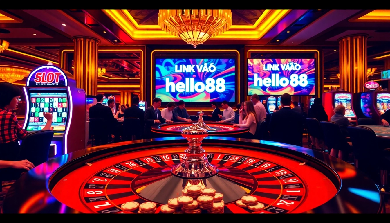 Experience the thrill of gaming with link vào hello88 at this vibrant casino scene.
