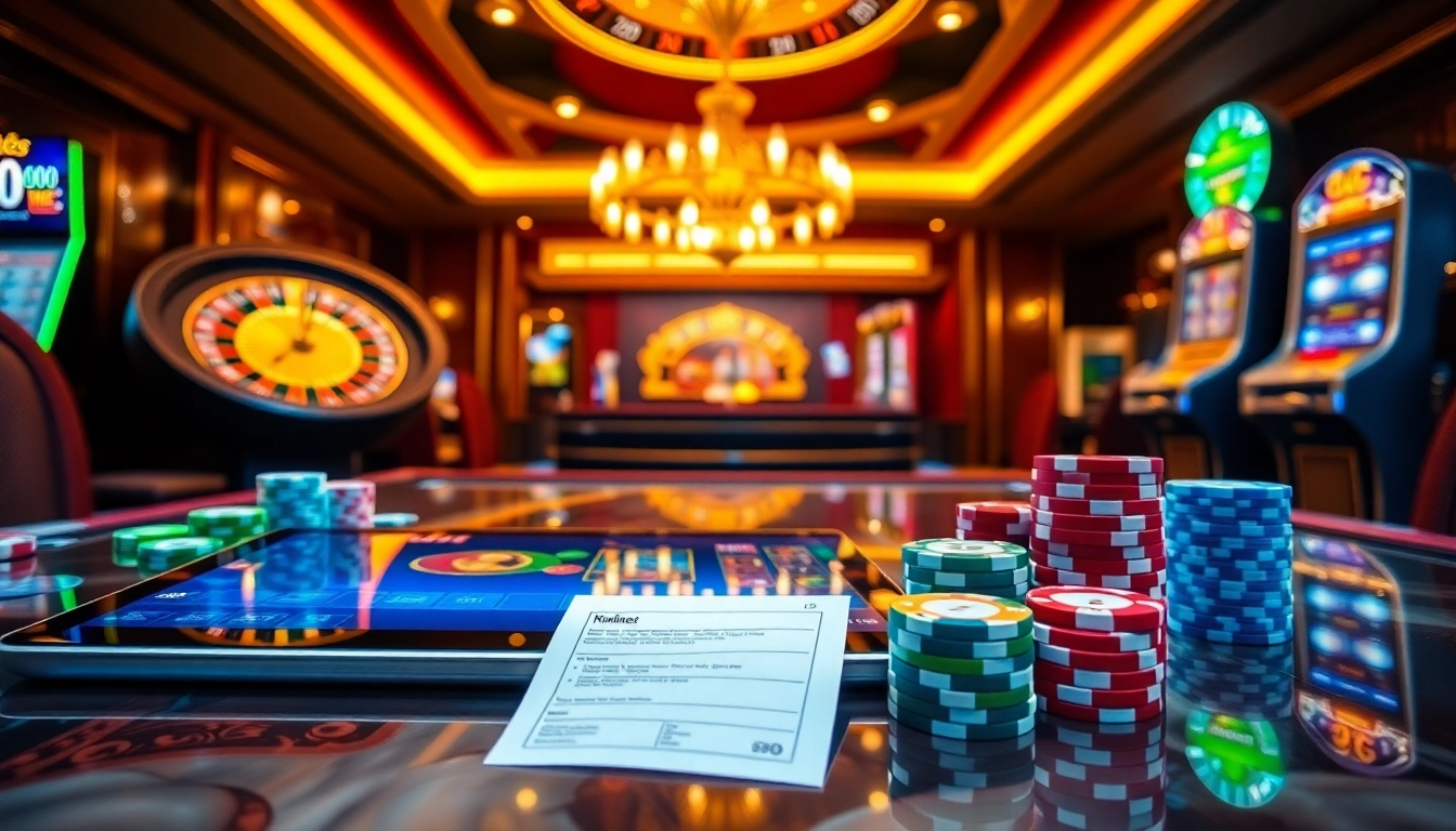 Experience the excitement of trang chủ fly88 with vibrant casino slots and poker chips in a luxurious setting.