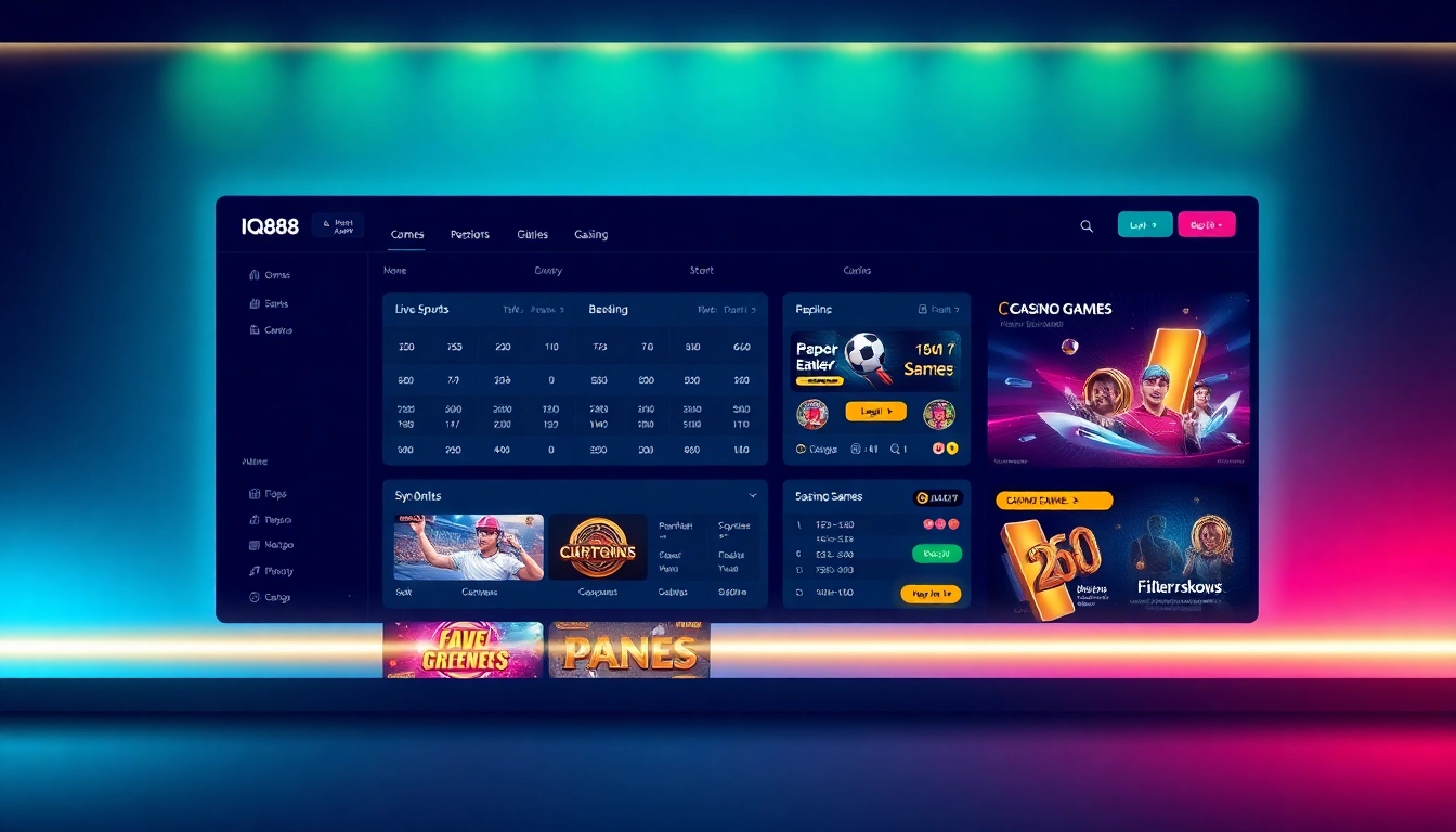 Vibrant IQ88 online betting platform interface showcasing user-friendly features and interactive games.