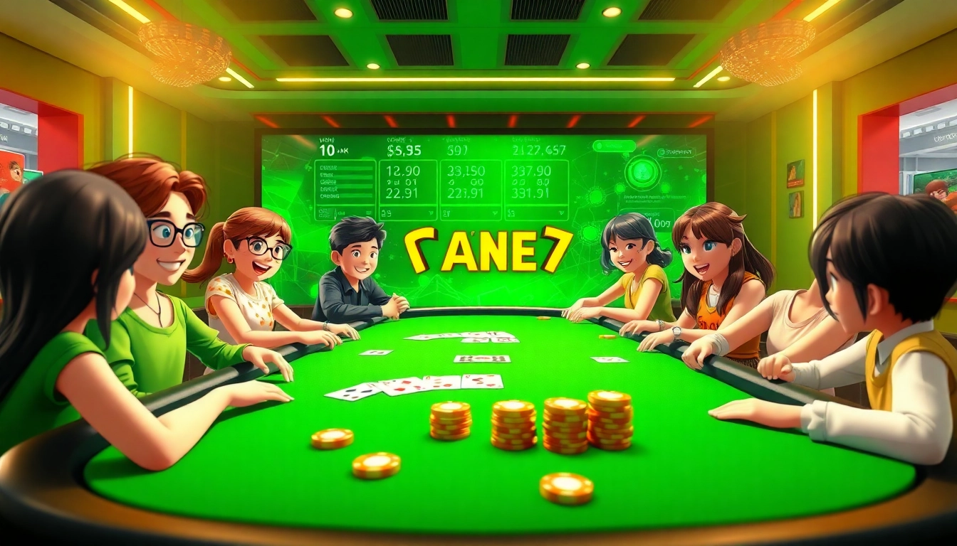 Exciting online card games environment showcasing gamebaidoithuong.com.vc with animated players and vibrant poker table.