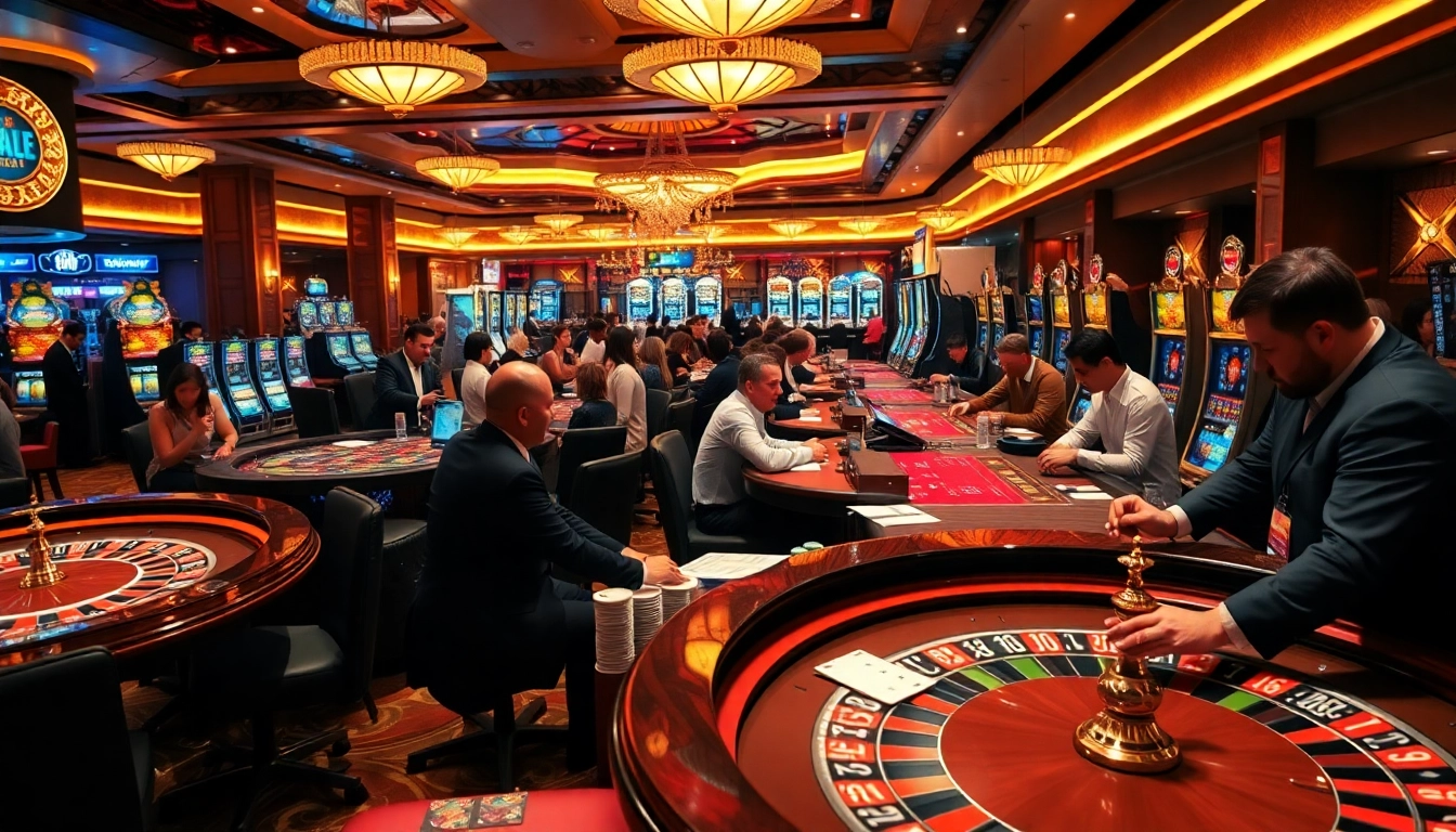 The excitement of 8k bet at a luxurious casino gaming floor with jubilant players enjoying various games.