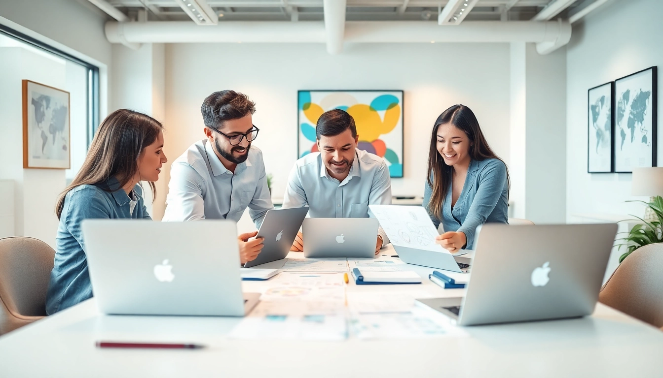 Team brainstorming website development services strategies in a collaborative workspace.