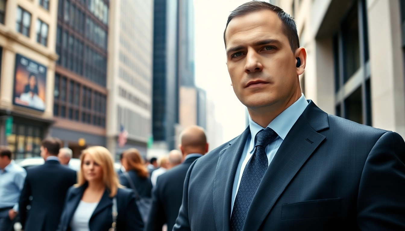 Hire a personal bodyguard providing security to a client in a bustling urban setting.