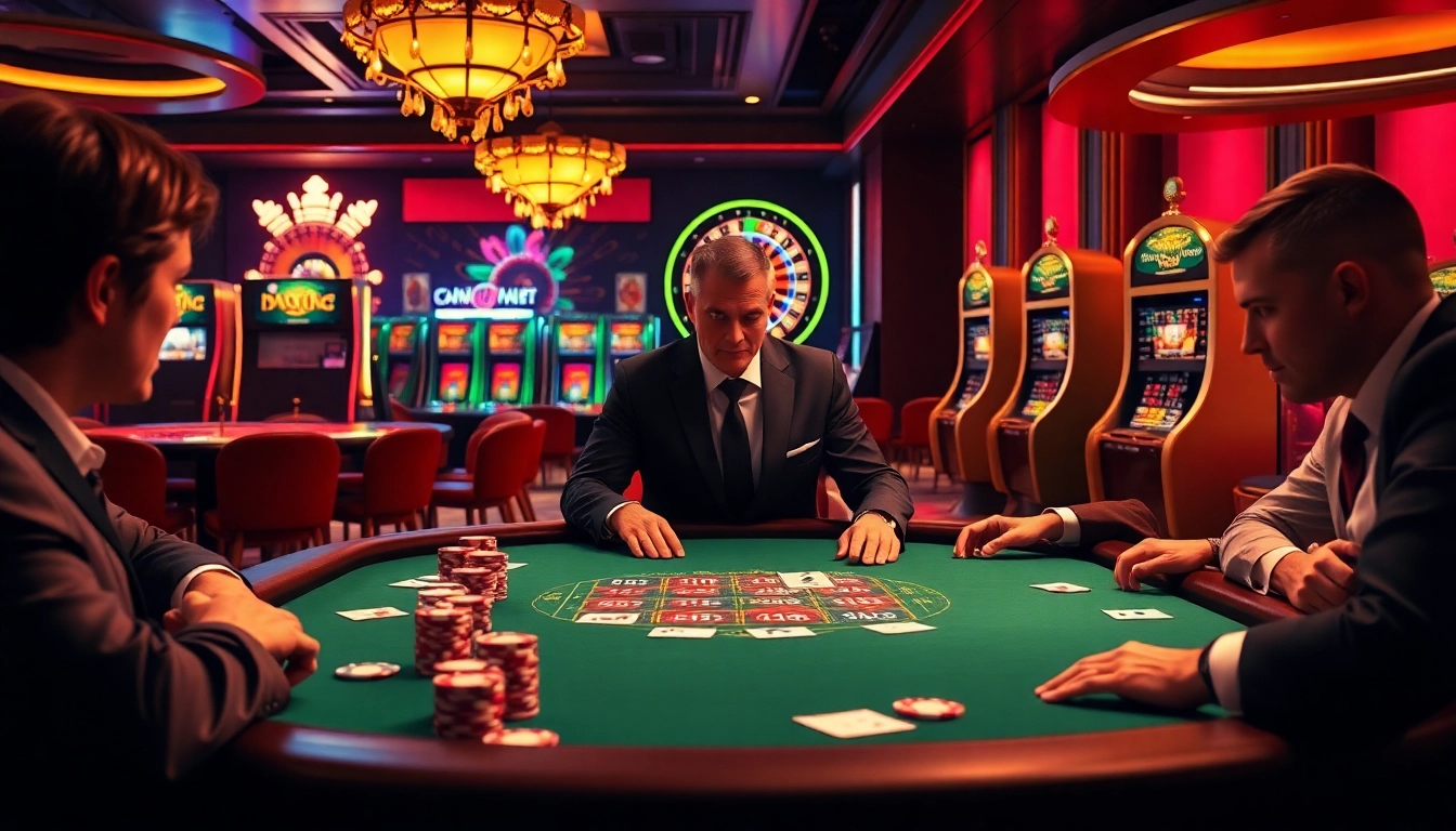 Excitement at a KK55 poker table with vibrant chips and cards in a luxurious casino setting.
