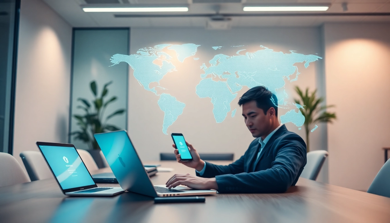 快连官网：展示用户使用 VPN 技术实现全球互联的情景。