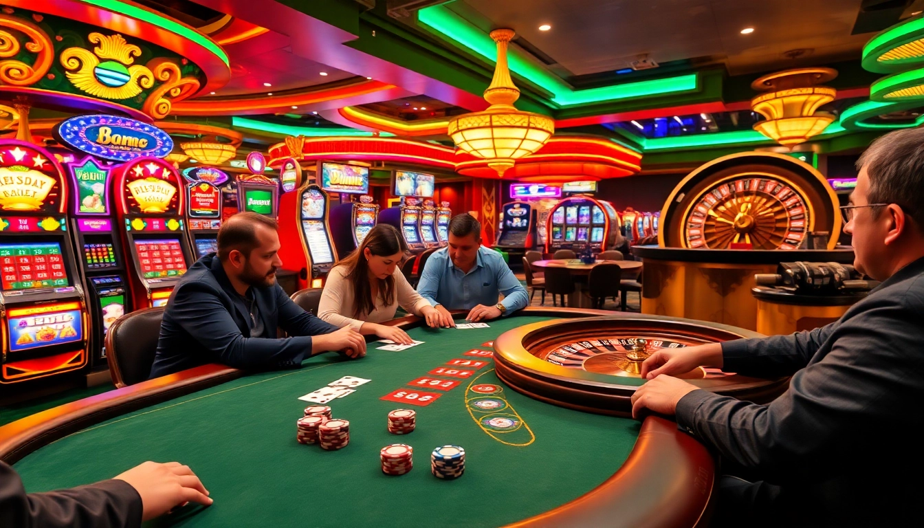 Engaged players at the LC88 poker table, showcasing a thrilling casino atmosphere and sophisticated gambling action.