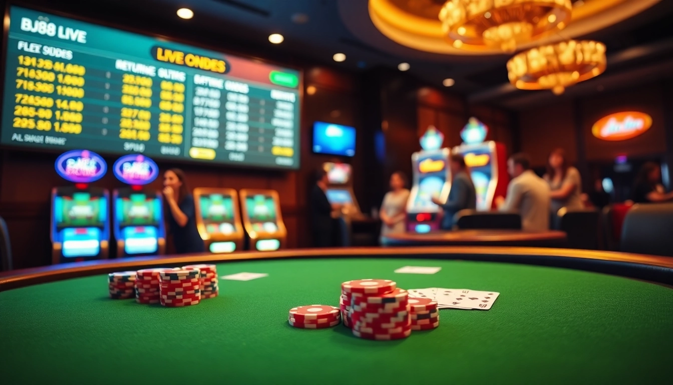 Experience the thrill of BJ88 live gambling with a high-stakes poker scene filled with excitement.