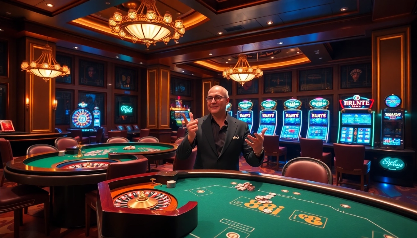 Excited player engaging with slot machines at the vibrant 88i casino.