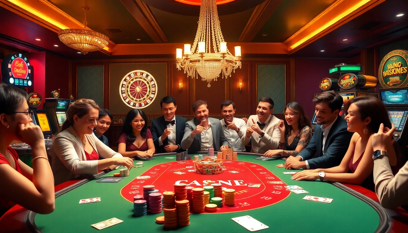 Players winning at a luxurious poker table while enjoying online gambling at https://ok365vvip.com/.
