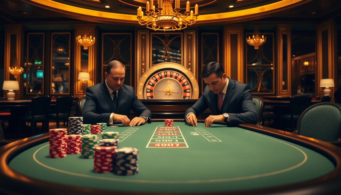 Experience thrilling poker and casino action at link ok9 with vibrant chips and a roulette wheel.