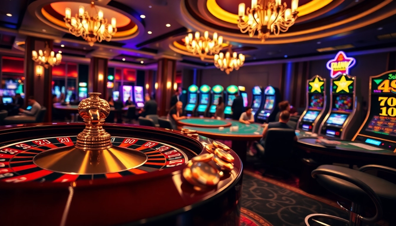 Experience thrilling gameplay at https://88vv.com.de/ with vibrant casino scenes, poker tables, and roulette wheels.
