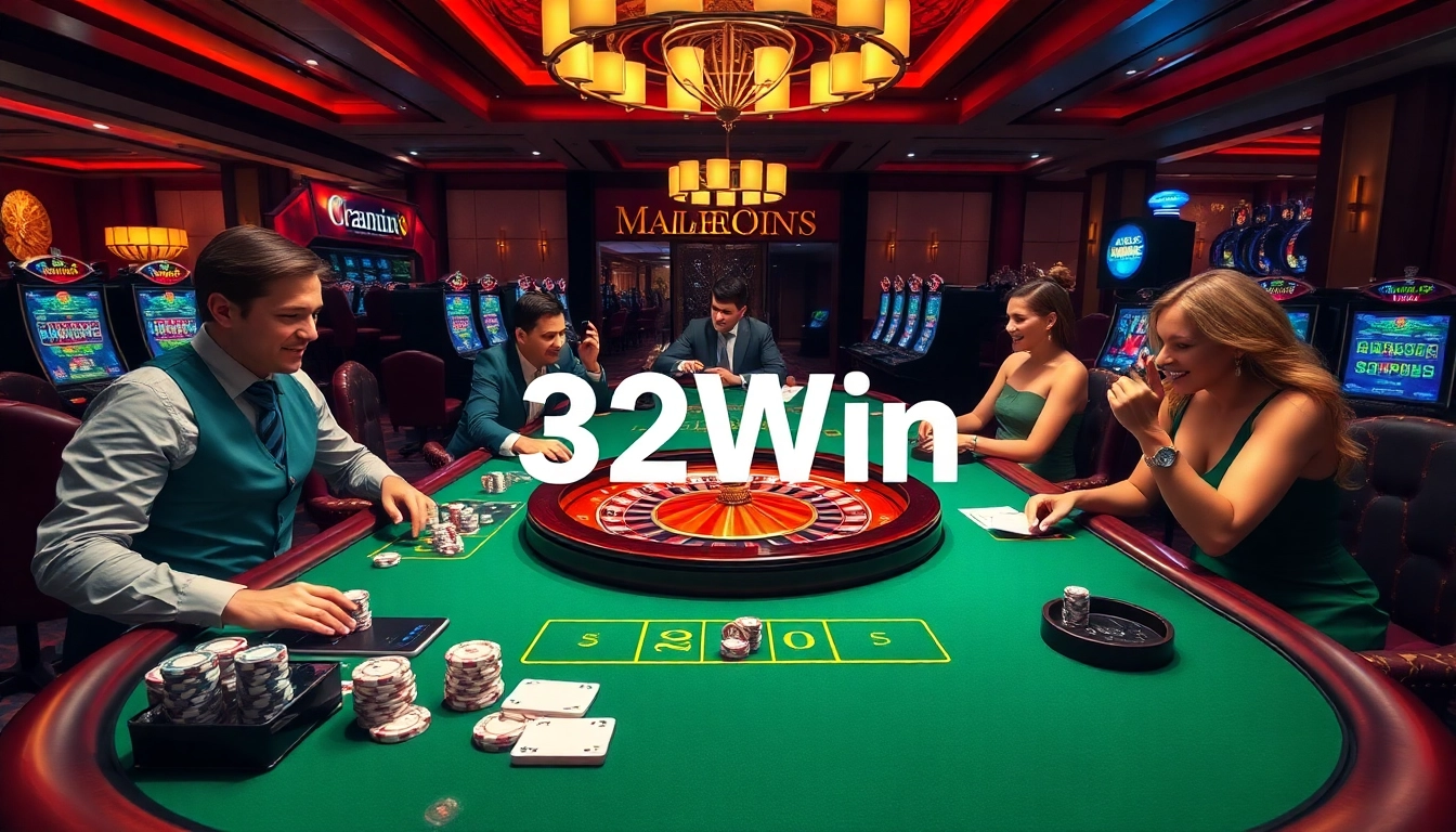 Experience excitement at 32Win casino with poker chips and a roulette wheel in action.