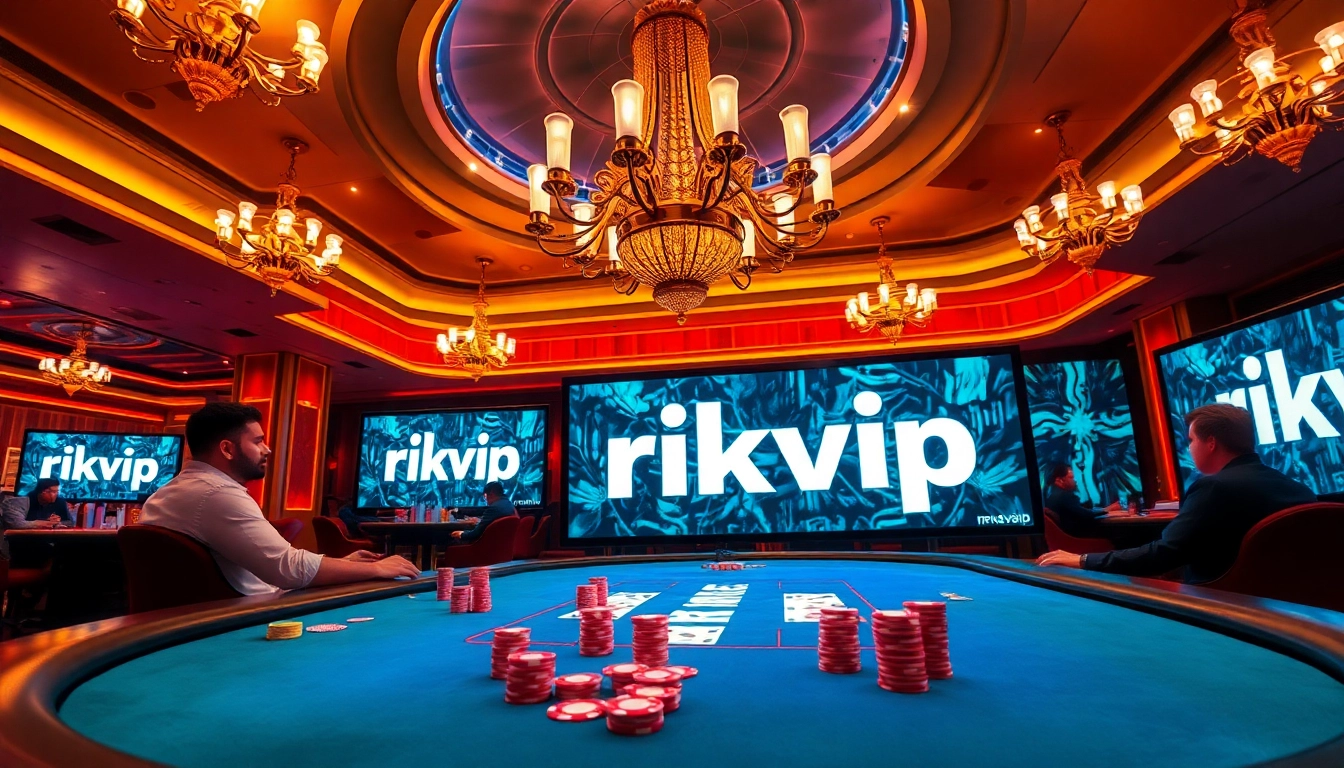 Engage in thrilling gameplay at rikkvip's online casino, showcasing vibrant poker action and strategic betting.