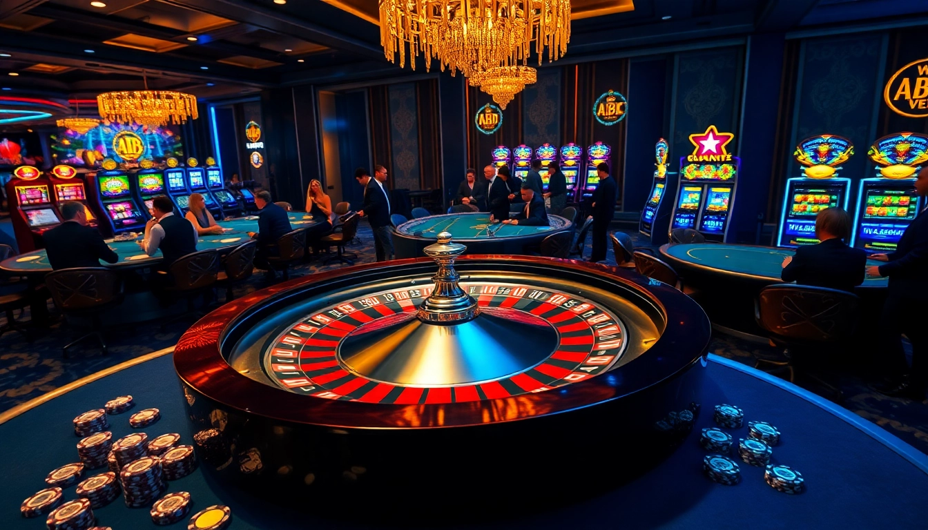 Engage in thrilling ABC8 casino action at vibrant poker tables with colorful chips.