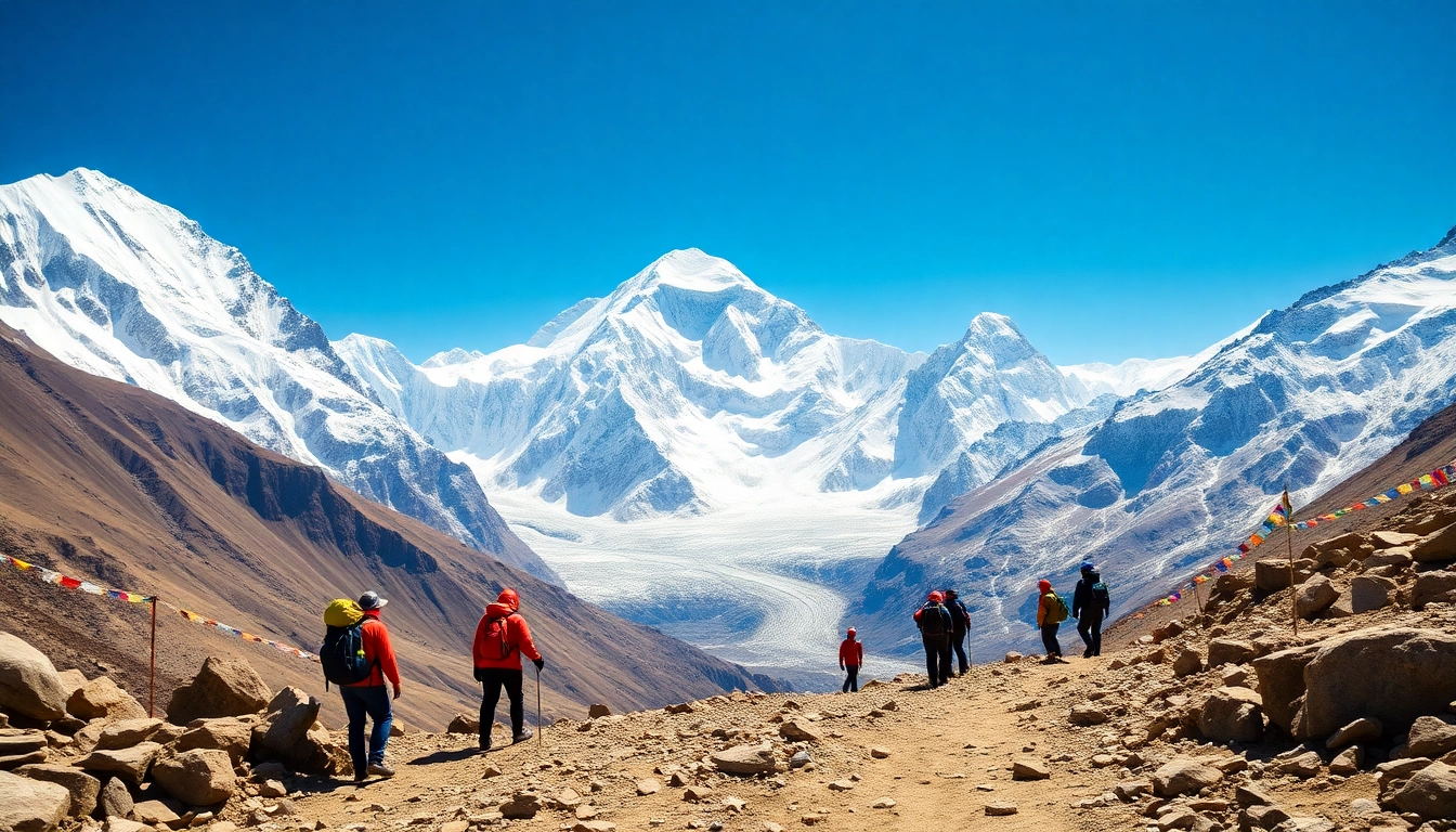 Everest base camp trek packages with trekkers and stunning mountain views