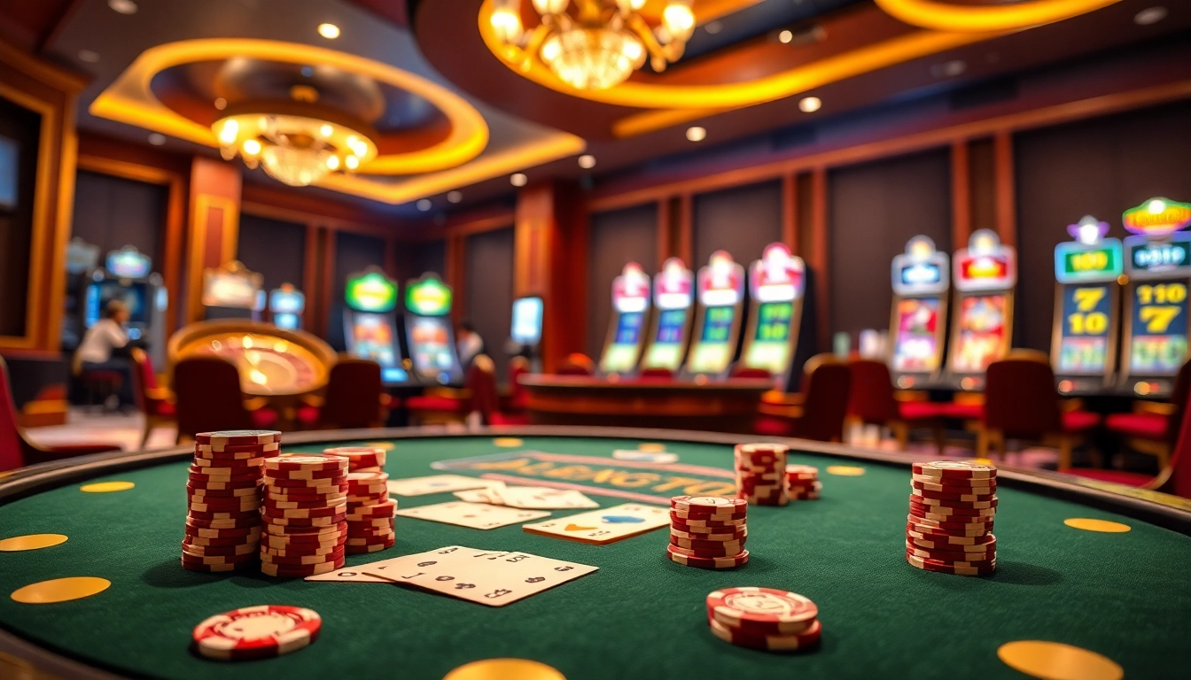 Experience high-stakes excitement at the nk88 poker table with vibrant chips and cards.