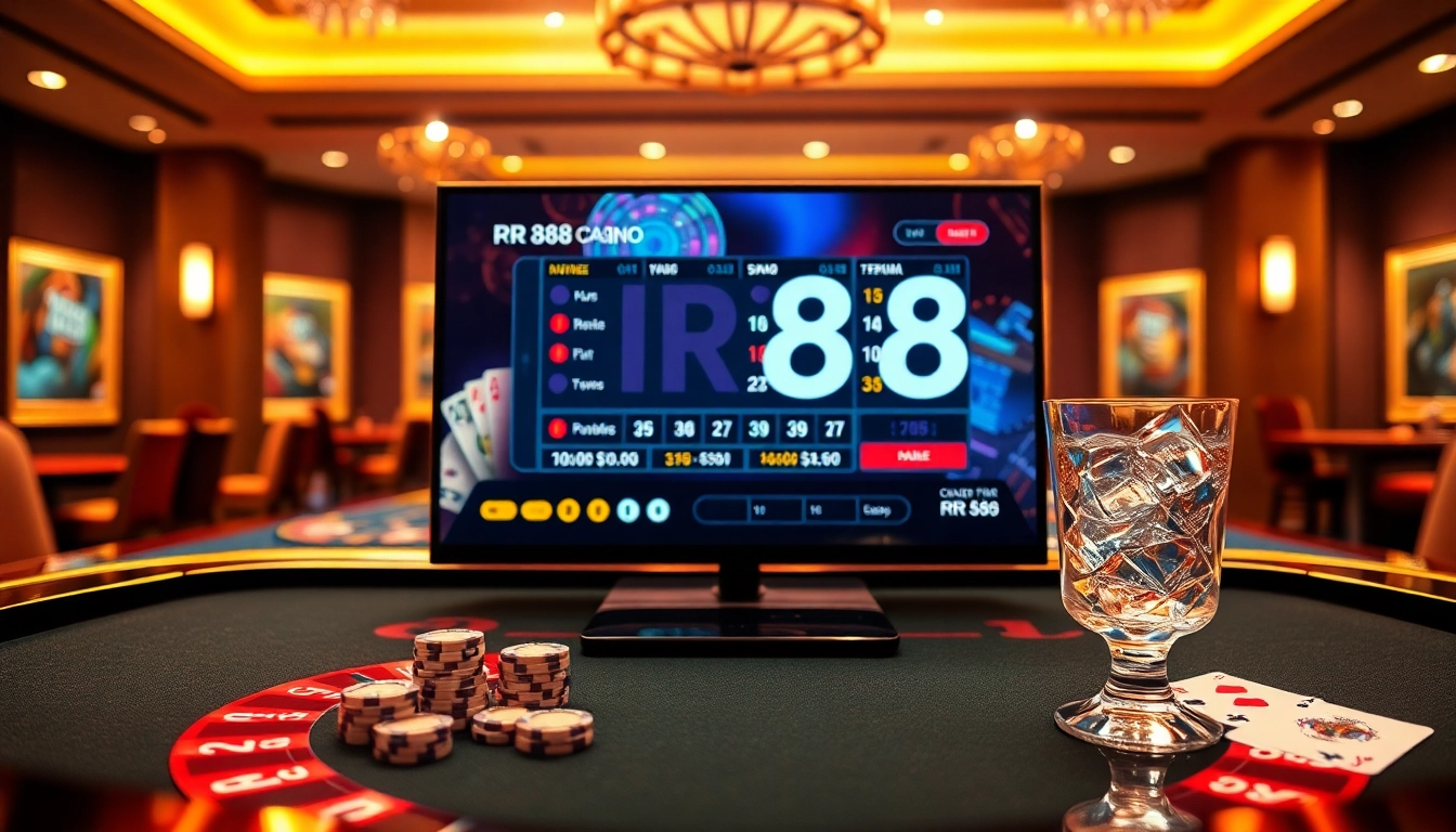 Experience the excitement of RR88 as gamblers engage with roulette tables and vibrant online gaming interfaces.
