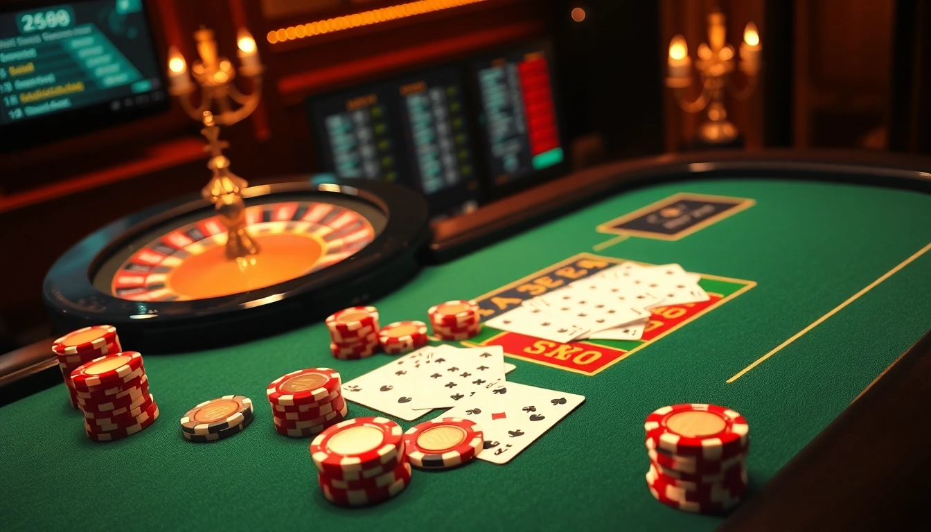 Experience high-stakes action at https://www.vvjl6.com/ with vibrant poker chips and an elegant roulette wheel.