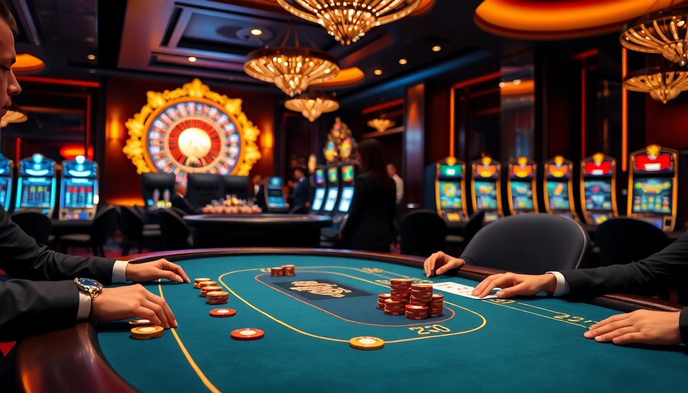 Experience high-stakes gaming at kp88's luxurious casino poker table with vibrant chips and cards.