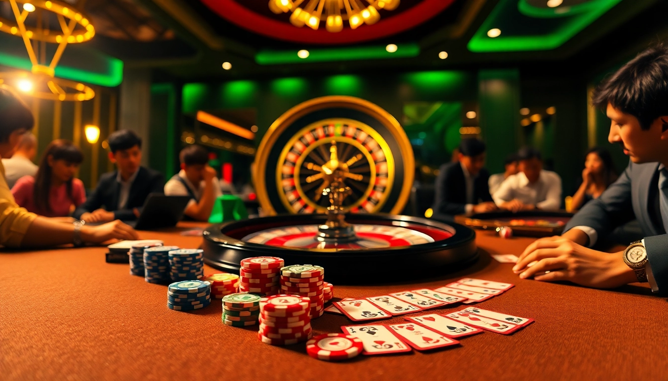 Experience high-stakes gameplay at Bet888's luxury casino with vibrant tables and poker chips.