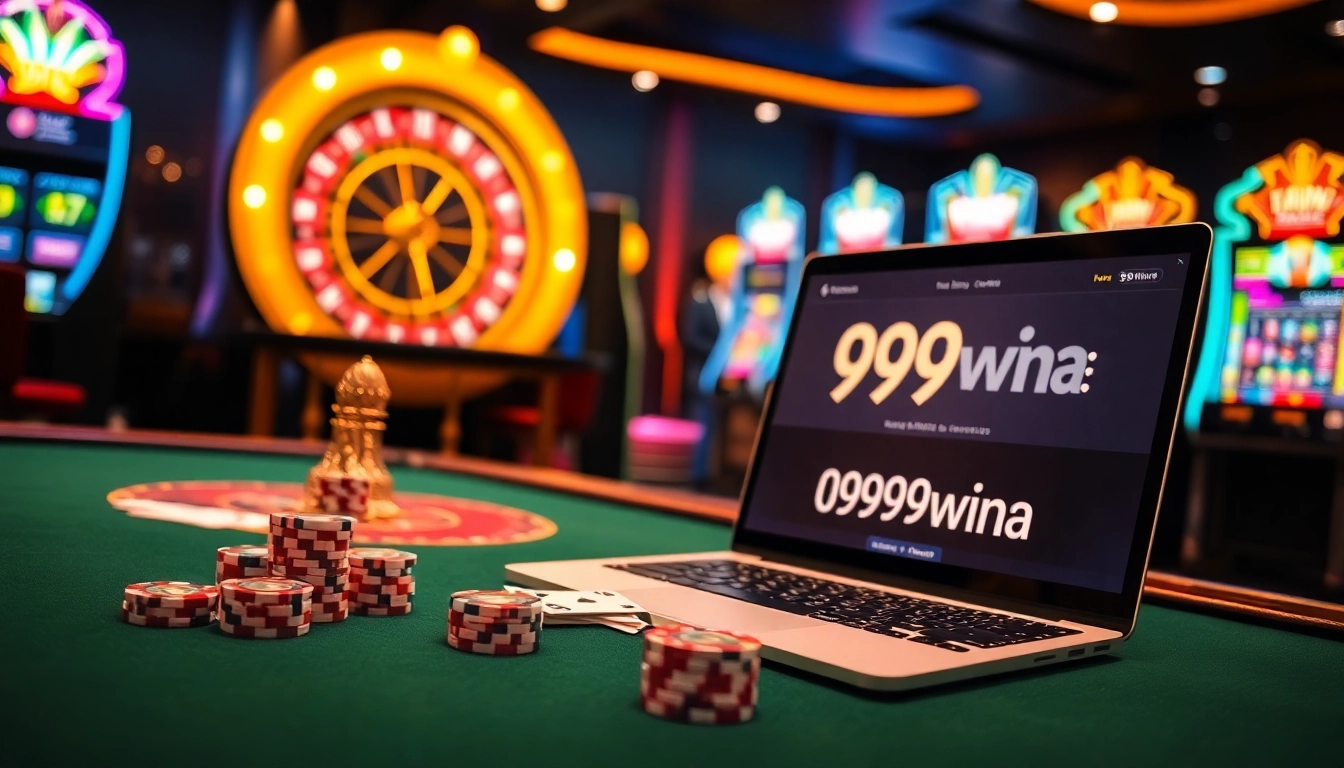 A vibrant casino scene featuring a poker table and roulette wheel, showcasing the excitement of https://99wina.org/ gaming.